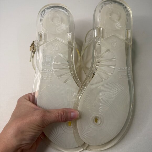 Coach Clear Jelly Sandals Size 9 Women’s Transparent Thong Flip Flops Gold Logo - Picture 7 of 8